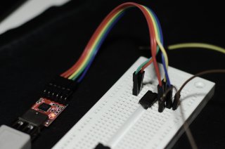 LPC810 chip on breadboard with USB UART module